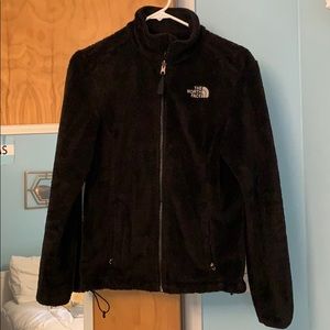 Black fuzzy North Face jacket